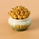 Yellow and turquoise ceramic mythology lion figurines living room decor by Decorbites