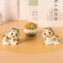 Yellow and turquoise ceramic mythology lion figurines living room decor by Decorbites