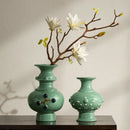 GobekUsa Chinese-style Retro Ceramic Vase, Handmade Relief Pot Flower Vase for Home Decor