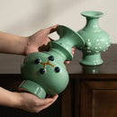 GobekUsa Chinese-style Retro Ceramic Vase, Handmade Relief Pot Flower Vase for Home Decor