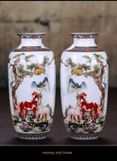 Chinese traditional white ceramic deer vase living room home decor by Decorbites