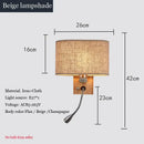 GobekUsa Chinese Wood LED Wall Lamp for Bedroom Reading, Nordic Fabric Lighting Fixture