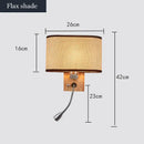 GobekUsa Chinese Wood LED Wall Lamp for Bedroom Reading, Nordic Fabric Lighting Fixture