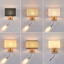 GobekUsa Chinese Wood LED Wall Lamp for Bedroom Reading, Nordic Fabric Lighting Fixture