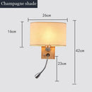 GobekUsa Chinese Wood LED Wall Lamp for Bedroom Reading, Nordic Fabric Lighting Fixture