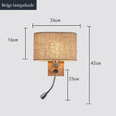 GobekUsa Chinese Wood LED Wall Lamp for Bedroom Reading, Nordic Fabric Lighting Fixture