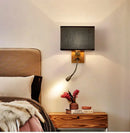GobekUsa Chinese Wood LED Wall Lamp for Bedroom Reading, Nordic Fabric Lighting Fixture