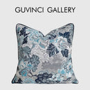 GobekUsa Chinoiserie Blue Peony Floral Jacquard Cushion Cover - Oriental Art Decor for Sofa