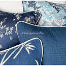 GobekUsa Chinoiserie Blue Peony Floral Jacquard Cushion Cover - Oriental Art Decor for Sofa
