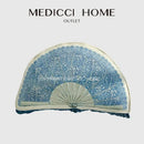 GobekUsa Chinoiserie Blue Wavy Fan Pillowcase Bohemian Print Lumbar Cushion Cover