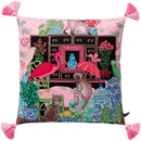 GobekUsa Chinoiserie Monkey Umbrella Peonies Roses Pillowcase | Eclectic Home Decor