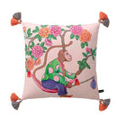 GobekUsa Chinoiserie Monkey Umbrella Peonies Roses Pillowcase | Eclectic Home Decor