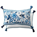 GobekUsa Chinoiserie Style Blue White Porcelain Birds Floral Lumbar Pillow Case