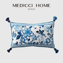GobekUsa Chinoiserie Style Blue White Porcelain Birds Floral Lumbar Pillow Case