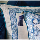 GobekUsa Chinoiserie Style Blue White Porcelain Birds Floral Lumbar Pillow Case