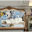 GobekUsa Chinoiserie Style Blue White Porcelain Birds Floral Lumbar Pillow Case