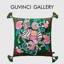 GobekUsa Chinoiserie Zebra & Peonies Cushion Cover with Tassels