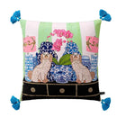 GobekUsa Chinoiserie Zebra & Peonies Cushion Cover with Tassels
