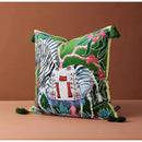 GobekUsa Chinoiserie Zebra & Peonies Cushion Cover with Tassels