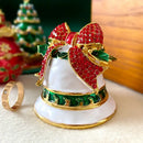 White enamel christmas bell trinket box – living room holiday decor by Decorbites
