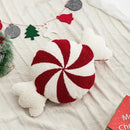 Hand knitted red & white christmas candy cushions living room decor by Decorbites