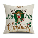Festive reindeer linen cushion cover set cream & green living room by Decorbites