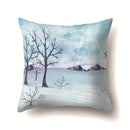 Winter landscape blue and white pillow case living room decor by Decorbites