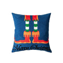 Blue santa sleigh embroidered pillow cover living room decor by Decorbites