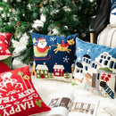 Blue santa sleigh embroidered pillow cover living room decor by Decorbites