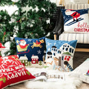 Blue santa sleigh embroidered pillow cover living room decor by Decorbites