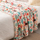 GobekUsa Christmas Flannel Blanket with Plush Ball - Multi-Functional Winter Shawl & Cushion