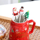 Red and green christmas planet ceramic mug with spoon kitchen gift by Decorbites