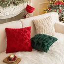 Red and green floral christmas plush pillow case set living room by Decorbites