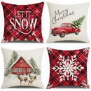 Red and white plaid snow elk pillow cover living room decor by Decorbites