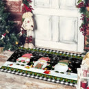 Festive red & white gnomes checkered floor mat kitchen decor by Decorbites