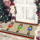 Festive red & white gnomes checkered floor mat kitchen decor by Decorbites