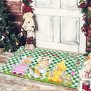 Festive red & white gnomes checkered floor mat kitchen decor by Decorbites