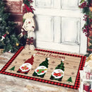 Festive red & white gnomes checkered floor mat kitchen decor by Decorbites