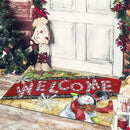 Festive red & white gnomes checkered floor mat kitchen decor by Decorbites