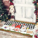 Festive red & white gnomes checkered floor mat kitchen decor by Decorbites