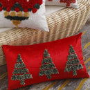 Embroidered gold green & red christmas tree pillow cover living room by Decorbites