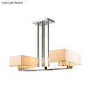 GobekUsa Chrome Pendant Light with Fabric Shade - Rectangular Design, Classic Island Lamp for Dining Room - 2/4/6 Bulbs.