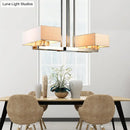 GobekUsa Chrome Pendant Light with Fabric Shade - Rectangular Design, Classic Island Lamp for Dining Room - 2/4/6 Bulbs.