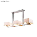 GobekUsa Chrome Pendant Light with Fabric Shade - Rectangular Design, Classic Island Lamp for Dining Room - 2/4/6 Bulbs.