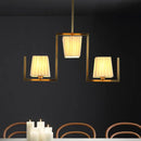GobekUsa Classic Brass Island Pendant Light Kit with Rectangle Fabric Shade - 3 Lights Dining Room Lighting
