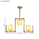 GobekUsa Classic Brass Island Pendant Light Kit with Rectangle Fabric Shade - 3 Lights Dining Room Lighting