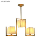 GobekUsa Classic Brass Island Pendant Light Kit with Rectangle Fabric Shade - 3 Lights Dining Room Lighting