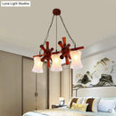 GobekUsa Classic Cream Crackle Glass 3-Light Brown Pendant Light Kit for Dining Room Island with Flared Design and Wood Rudder Deco