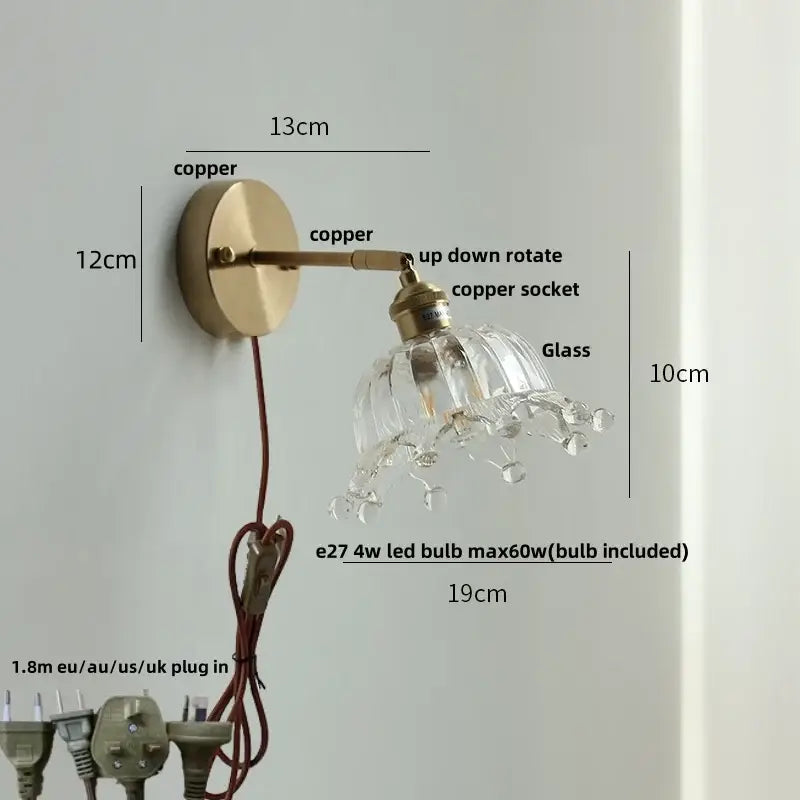 GobekUsa Clear Flower Glass LED Wall Lamp with Pull Chain Switch, photo 17 of 22