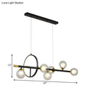 GobekUsa Clear Glass Molecular Island Chandelier - 4/6-Light Pendant in Black with Metal Ring Deco